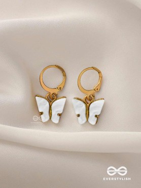Take The Sky Like A Butterfly - Cute Golden Dangler Earrings (White)