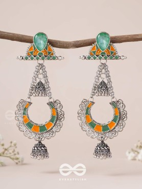 The Sage Swirls - Stone Enamelled Oxidised Earrings