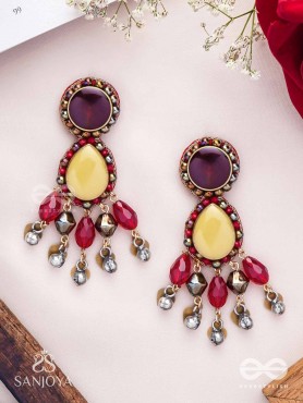 Vrind - The Creamy Berries - Beads, Glass Drops And Coins Hand Embroidered Oxidised Earrings