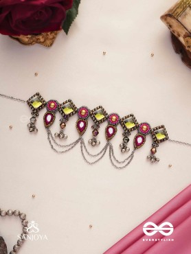 Alankarya - The Bejewelled Shalimar - Stones, Beads And Mirrors Hand Embroidered Oxidised Choker Neckpiece