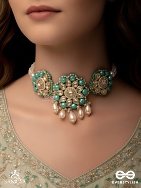 Maugdhya - The Treasured Innocence - Beads, Pearl Drops, Polki And Kundan Finished Hand Embroidered Choker Neckpiece