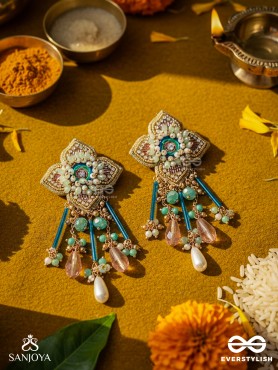 Parirapin - The Whispering Buds - Sequins, Beads And Glass Drops Hand Embroidered Earrings