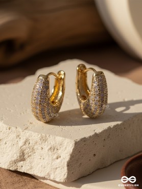 SHINY SPLENDOUR - 18K GOLD PLATED ANTI-TARNISH STATEMENT STUD EARRINGS INLAID WITH CUBIC ZICRONIA STONES