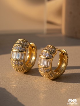 GLEAMING BAND - 18K GOLD PLATED ANTI-TARNISH CLASSY HOOPS EARRINGS INLAID WITH CUBIC ZICRONIA STONES