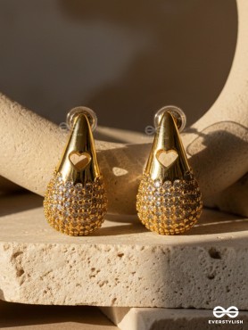 GILDED TEARDROPS - CLASSY 18K GOLD PLATED ANTI-TARNISH STUD EARRINGS INLAID WITH CUBIC ZICRONIA STONES