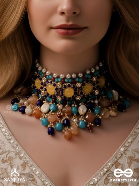 RANG TARANGINI – JAHNVI KAPOOR INSPIRED NECKPIECE WITH COLORFUL BEADS, STONES, PEARLS AND INTRICATE DESIGN