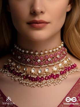 GULABI DHARA – SUHANA KHAN INSPIRED NECKPIECE FEATURING KUNDAN, RED GEMSTONES AND PEARLS