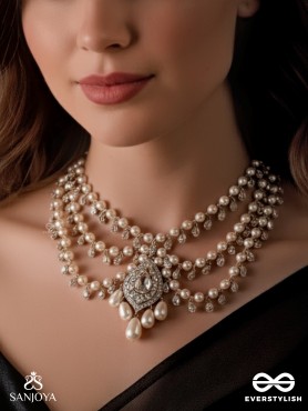 SHWETAPUSHPA– SHLOKA AMBANI INSPIRED NECKPIECE WITH SILVER ACCENTS, CZ STONES AND PEARLS