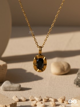 MIDNIGHT AURA - STAINLESS STEEL ANTI-TARNISH OVAL STONE PENDANT NECKLACE