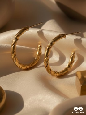 GOLDEN VORTEX - TEXTURED STAINLESS STEEL ANTI-TARNISH HOOP EARRINGS