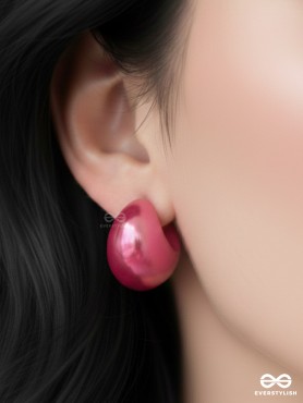 CANDY SWIRL- MODERN CHUNKY PINK C-LOOP EARRINGS
