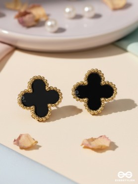 DARK DYNASTY - BLACK CLOVER STAINLESS STEEL 18K GOLD PLATED ANTI TARNISH EARRINGS