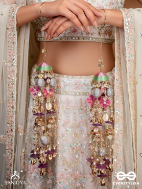 RANGOLIKA - A CANVAS OF COLORS - FLORAL INSPIRED METALLIC CHAINS WITH VIBRANT BEADS AND SHELLS  HAND EMBROIDERD KALEERE 