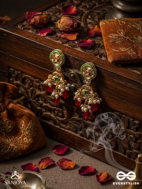 VIMALA - PURE AND DIVINE - ORNATE  KUNDAN EARRINGS WITH ROYAL RED STONES AND PEARLS
