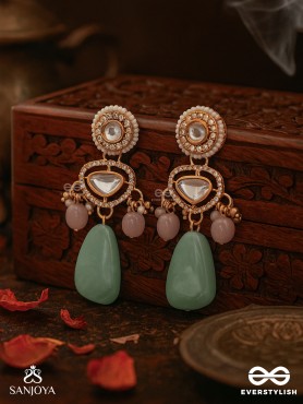 SHITALA - COOLING GRACE - CLASSIC GREEN KUNDAN POLKI EARRINGS WITH GOLDEN DETAILS AND SOFT GEM ACCENTS