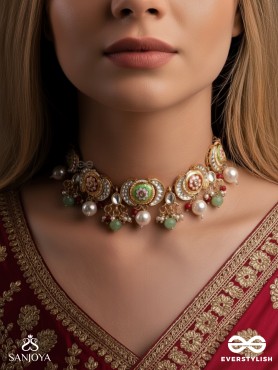 SUVARNACHANDRA - GOLDEN MOON - ROYAL KUNDAN CHOKER WITH ORNATE CRESCENT DESIGNS AND GEM EMBELLISHMENTS
