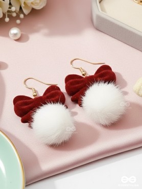 VELVET FLUFF- SWEET BOW & POM STATEMENT EARRINGS