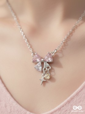 STARDUST HEART- MINIMALIST SILVER NECKPIECE WITH LOVELY PINK CHARMS