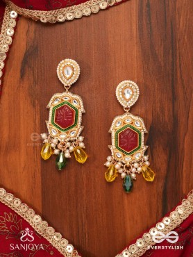 SURYAPRABHA - SUN’S AURA- LUXE HERITAGE KUNDAN EARRINGS WITH PEARLS, BEADS AND GEMSTONES