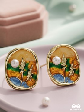 SUNLIT BLOOM-  ENAMEL EARRINGS WITH FLORAL MOTIF AND PEARLS
