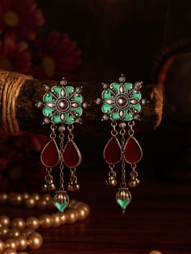 ROYAL NOMAD - ENAMELLED FLORAL OXIDISED EARRING