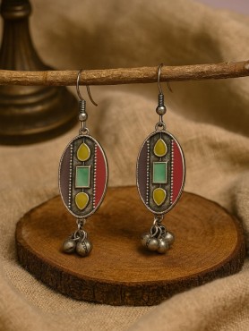  BAZAAR BEAT- OVAL ENAMELLED OXIDISED EARRINGS