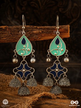 BLUE BLOOM – TEARDROP ENAMELLED OXIDISED EARRING 