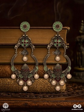 NOORANI BELLS – OXIDISED CHANDBALI WITH PEARL CHARMS
