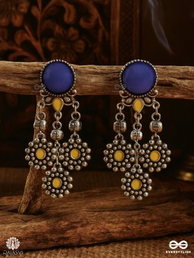 FLORA DROP – MODERN YELLOW DOT OXIDISED EARRINGS 
