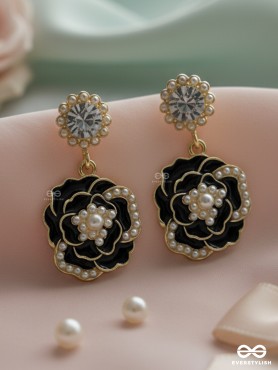 MIDNIGHT ROSE – STATEMENT DROP EARRINGS WITH GOLD TRIM