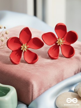 CRIMSON MUSE – MATTE RED FLOWER EARRINGS