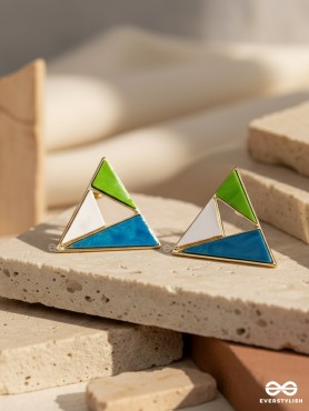 PIXEL TRIAD – MULTI-COLOR TRIANGLE STUD EARRINGS