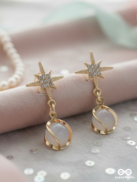 ASTRAL PEBBLE – STARBURST STUD WITH SOFT STONE DROP EARRINGS