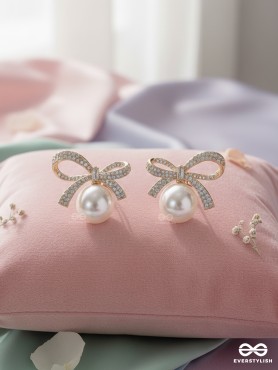 PEARL TIE – CLASSY RIBBON BOW WITH PEARL EARRINGS