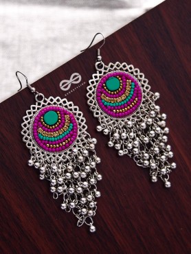 The Boho Jhaalar (Pink-Blue) - The Embroidered Oxidised Collection