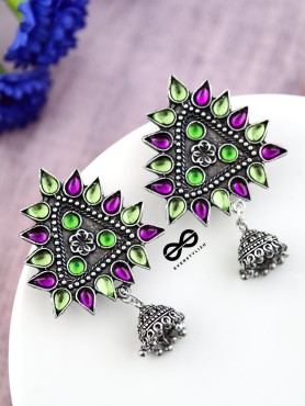 The Ethnic Wonders (Purple Green) - Embellished Oxidised Earrings