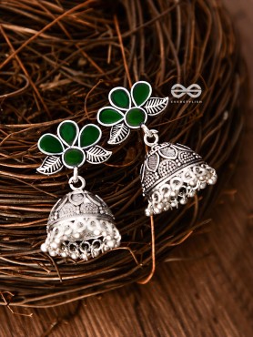 The Floral Delight Meenakari Arwork Jhumkis (Green)