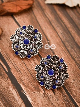 The Intriguing Affair Studs - Royal Blue - The Embellished Oxidised Collection