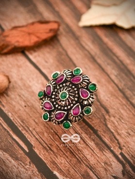 The Charlize Ring (Adjustable) - Ruby Emerald - The Embellished Oxidised Collection