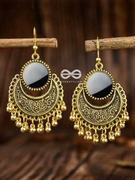 The Mirror Motifs- Oxidised Boho Earrings (Golden)