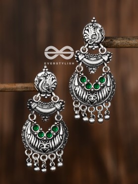 The Artistic Triple Layered Danglers (Emerald Green) - The Embellished Oxidised Collection