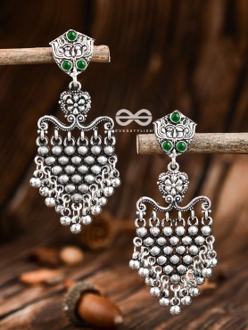 The Cute Mesh Earrings (Emerald Green) - The Embellished Oxidised Collection