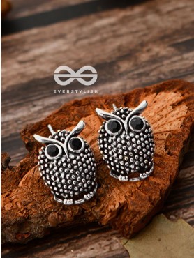 The Oxidised Owl Tiny Trinket Earrings - Silver