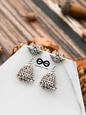 The Oxidised Swan Jhumkis - Tiny Trinket Earrings