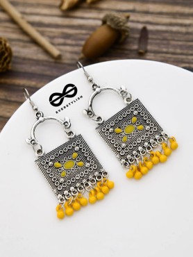The Embellished Trunk - Oxidised Boho Earrings - Yellow