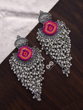 The Bohemian Jhaalar Statement Makers (Orange-Pink) - The Embroidered Oxidised Collection