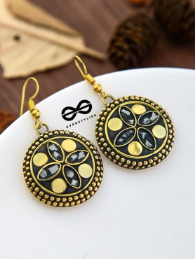 The Tribal Intricate Danglers (Golden) - Oxidised Boho Earrings