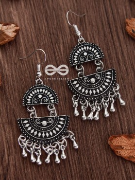 The Little Aztec Tribal Danglers - Oxidised Boho Earrings