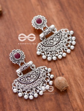 The Little Intricate Danglers (Ruby Red) - Embellished Oxidised Collection