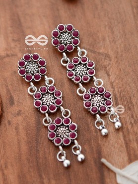 The Triple Layered Intricate Danglers (Ruby Red) - The Embellished Oxidised Collection